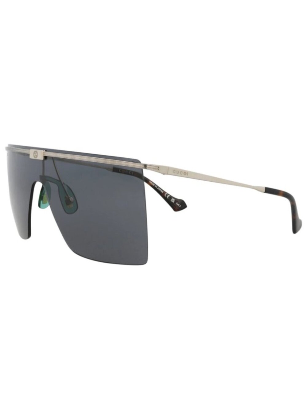 New Gucci Women's Sunglasses Shield Wrap Metal Frame Mens Silver Silver Grey